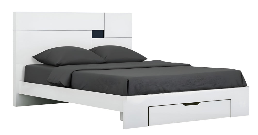 Homeroots White Wood Ca King Platform Bed Frame With Storage Drawer White  343912