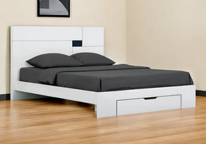 Homeroots White Wood Ca King Platform Bed Frame With Storage Drawer White  343912