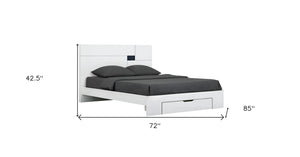 Homeroots White Wood Ca King Platform Bed Frame With Storage Drawer White  343912