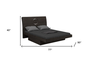 Homeroots Gray King Bed Frame Grey High Gloss 343916