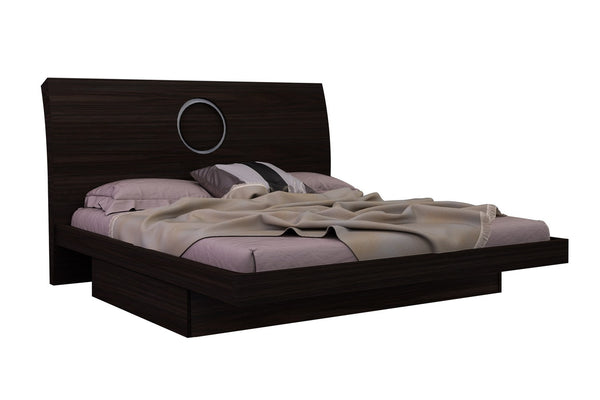 Homeroots King Wood Brown Bed Wenge High Gloss 343918