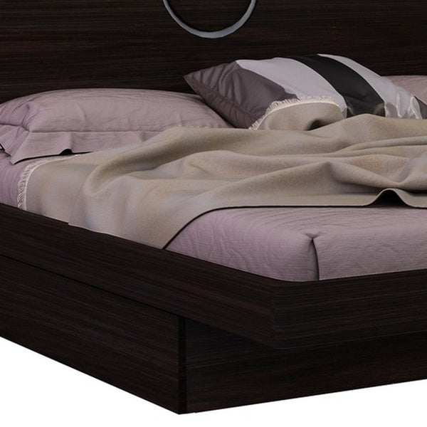 Homeroots King Wood Brown Bed Wenge High Gloss 343918