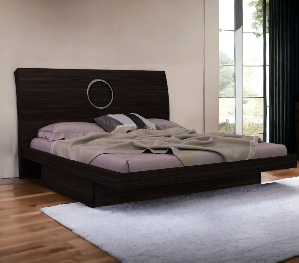 Homeroots King Wood Brown Bed Wenge High Gloss 343919