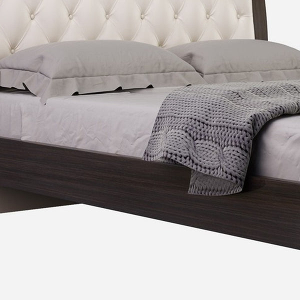 Homeroots Solid Wood King Tufted Beige Upholstered Faux Leather Bed With Nailhead Trim  Solid Manufactured Wood 343920