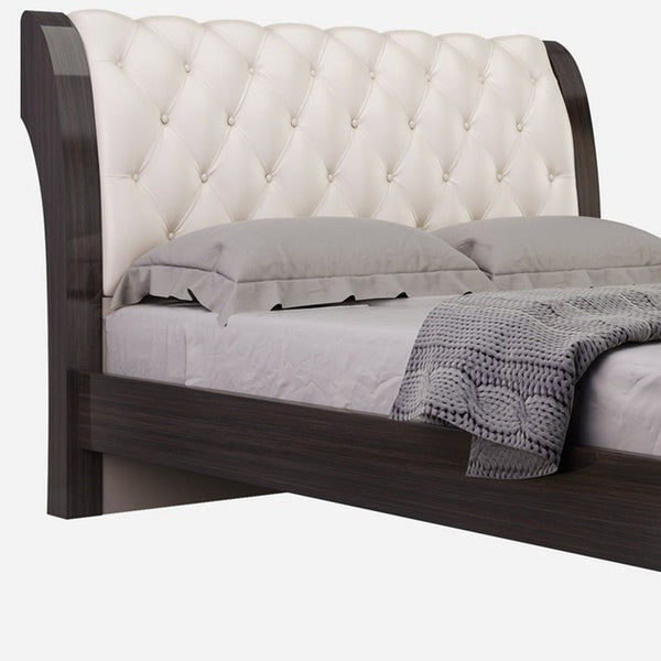 Homeroots Solid Wood King Tufted Beige Upholstered Faux Leather Bed With Nailhead Trim  Solid Manufactured Wood 343920