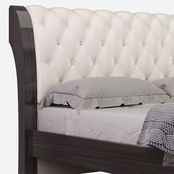 Homeroots Solid Wood King Tufted Beige Upholstered Faux Leather Bed With Nailhead Trim  Solid Manufactured Wood 343921