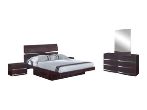HomeRoots Four Piece Solid Wood Bedroom Set with Mirror - Modern Design, Warm Brown Finish, Durable Quality 343925
