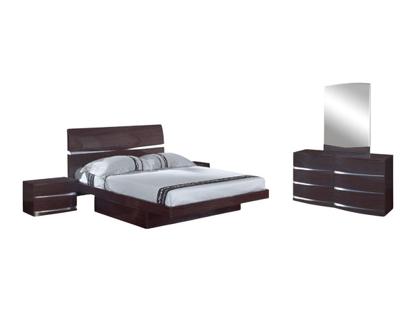 HomeRoots Four Piece Solid Wood Bedroom Set with Mirror - Modern Design, Warm Brown Finish, Durable Quality 343925