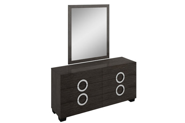 HomeRoots Four Piece Gray Solid Wood Bedroom Set - Modern Design with Mirror, Ample Storage & Durability 343929