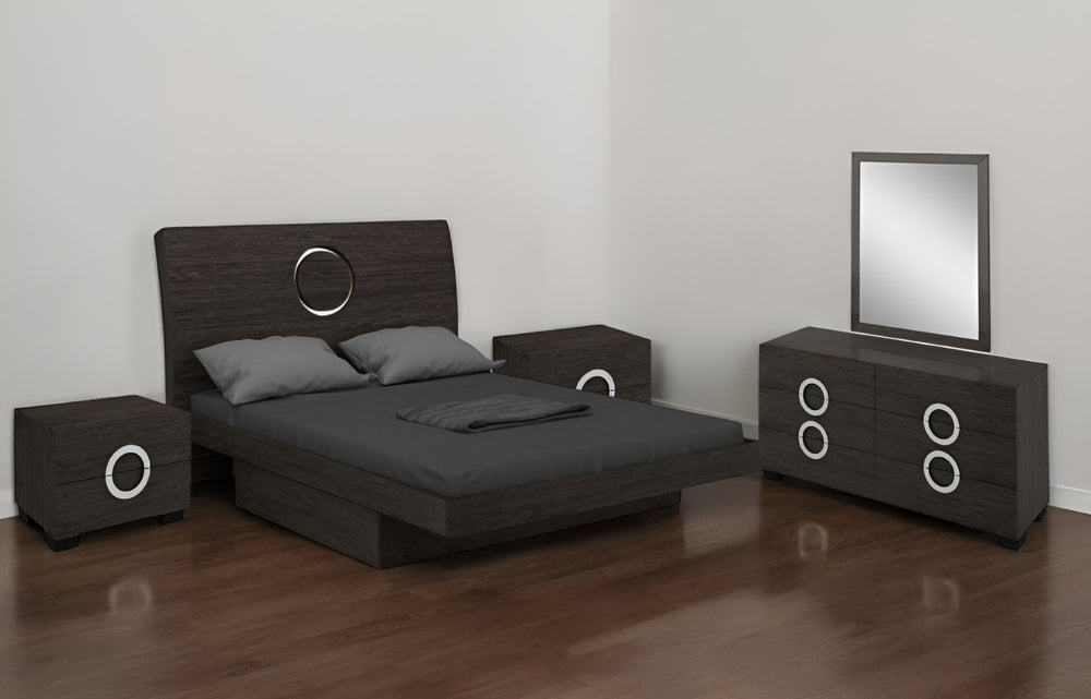 HomeRoots Four Piece Gray Solid Wood Bedroom Set - Modern Design with Mirror, Ample Storage & Durability 343929