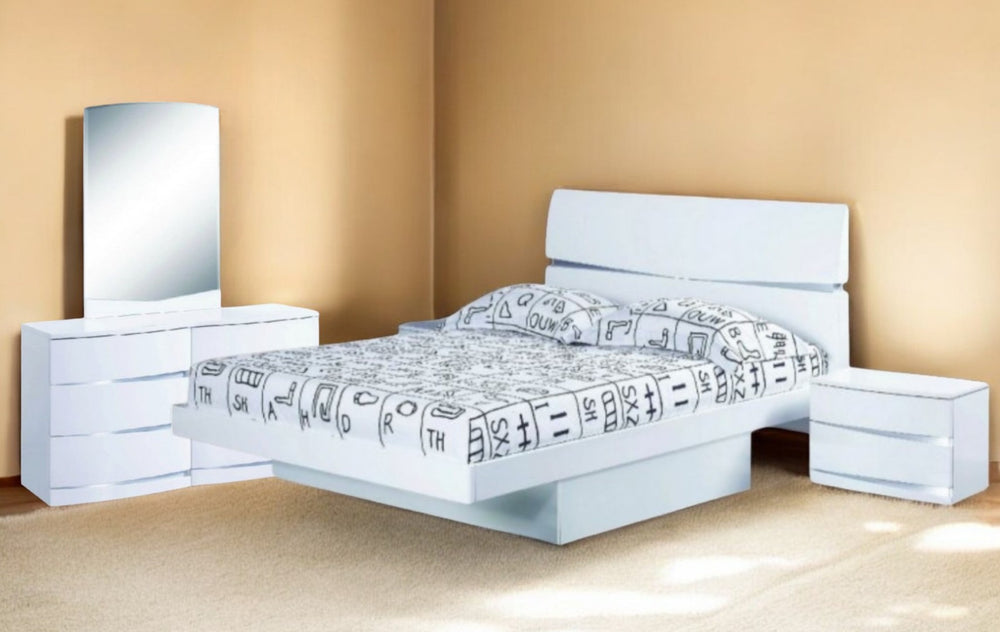 HomeRoots Four-Piece White Bedroom Set with Mirror - Modern European Design, Durable Wood & Easy Assembly 343934