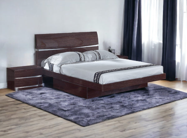 Homeroots Solid Wood Queen Wood Brown Bed Wenge Solid Manufactured Wood 343936