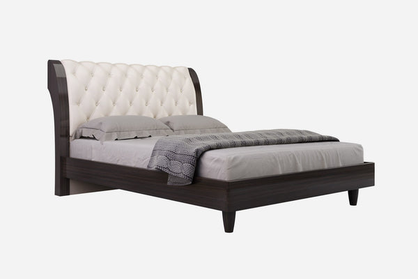 Homeroots Solid Wood Queen Tufted Beige Upholstered Faux Leather Bed With Nailhead Trim  Solid Manufactured Wood 343937