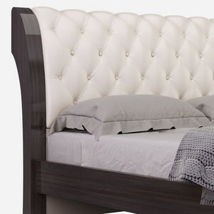Homeroots Solid Wood Queen Tufted Beige Upholstered Faux Leather Bed With Nailhead Trim  Solid Manufactured Wood 343937