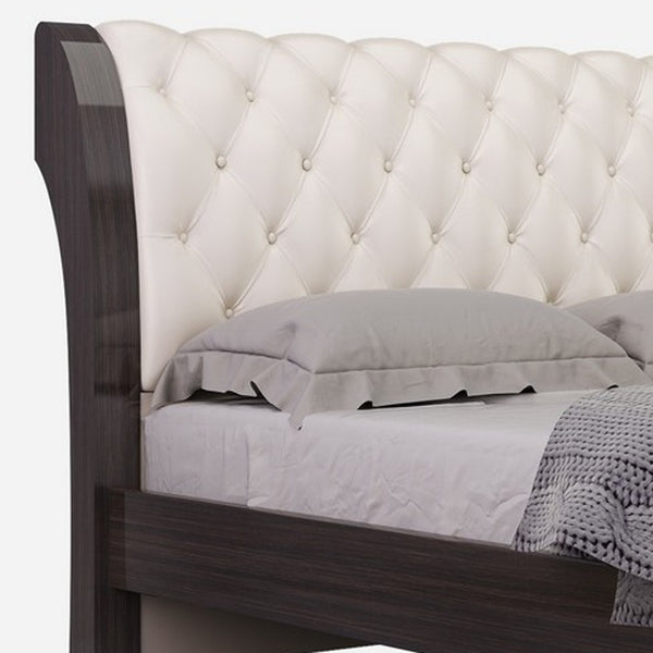 Homeroots Solid Wood Queen Tufted Beige Upholstered Faux Leather Bed With Nailhead Trim  Solid Manufactured Wood 343937