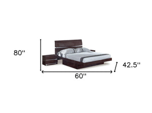 Homeroots 80" X 60"  X 42.5" 4pc Queen Modern Wenge High Gloss Bedroom Set Wenge Solid Manufactured Wood 343942