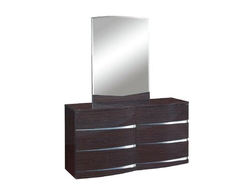 Homeroots 80" X 60"  X 42.5" 4pc Queen Modern Wenge High Gloss Bedroom Set Wenge Solid Manufactured Wood 343942