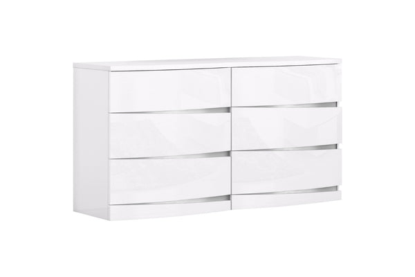 HomeRoots Four Piece White Bedroom Set with Mirror - Modern Solid & Manufactured Wood for Stylish Storage 343943