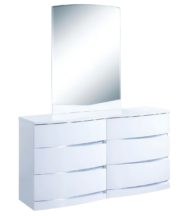 HomeRoots Four Piece White Bedroom Set with Mirror - Modern Solid & Manufactured Wood for Stylish Storage 343943