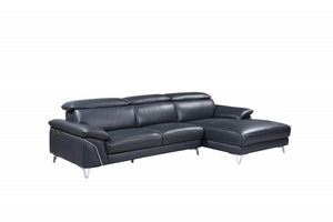 Homeroots Navy Blue Italian Leather L Shaped Two Piece Sofa And Chaise Sectional Navy Blue  343949