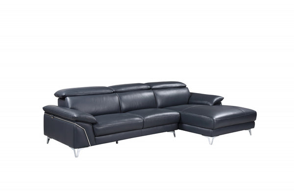 Homeroots Navy Blue Italian Leather L Shaped Two Piece Sofa And Chaise Sectional Navy Blue  343949