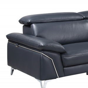 Homeroots Navy Blue Italian Leather L Shaped Two Piece Sofa And Chaise Sectional Navy Blue  343949