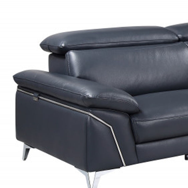 Homeroots Navy Blue Italian Leather L Shaped Two Piece Sofa And Chaise Sectional Navy Blue  343949