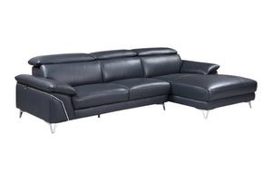 HomeRoots Navy Italian Leather L-Shaped Sectional Sofa with Chaise - Elegant Comfort for Modern Living Spaces NAVY BLUE 343949