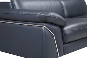 HomeRoots Navy Italian Leather L-Shaped Sectional Sofa with Chaise - Elegant Comfort for Modern Living Spaces NAVY BLUE 343949
