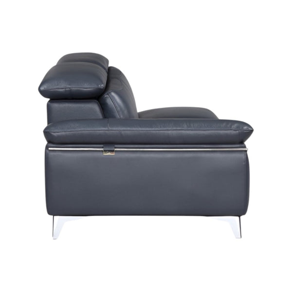 HomeRoots Navy Italian Leather L-Shaped Sectional Sofa with Chaise - Elegant Comfort for Modern Living Spaces NAVY BLUE 343949