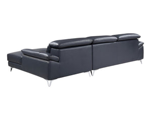 HomeRoots Navy Italian Leather L-Shaped Sectional Sofa with Chaise - Elegant Comfort for Modern Living Spaces NAVY BLUE 343949
