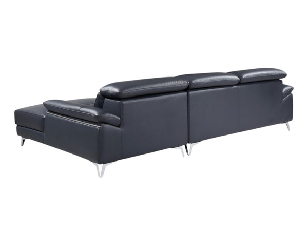 HomeRoots Navy Italian Leather L-Shaped Sectional Sofa with Chaise - Elegant Comfort for Modern Living Spaces NAVY BLUE 343949
