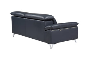HomeRoots Navy Italian Leather L-Shaped Sectional Sofa with Chaise - Elegant Comfort for Modern Living Spaces NAVY BLUE 343949