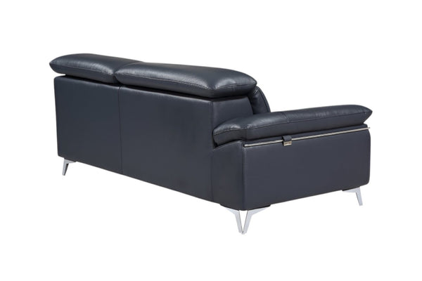 HomeRoots Navy Italian Leather L-Shaped Sectional Sofa with Chaise - Elegant Comfort for Modern Living Spaces NAVY BLUE 343949