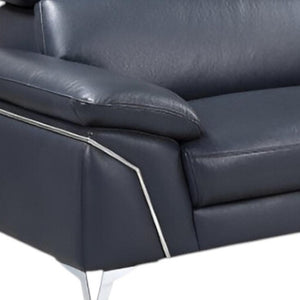HomeRoots Navy Italian Leather L-Shaped Sectional Sofa with Chaise - Elegant Comfort for Modern Living Spaces NAVY BLUE 343949