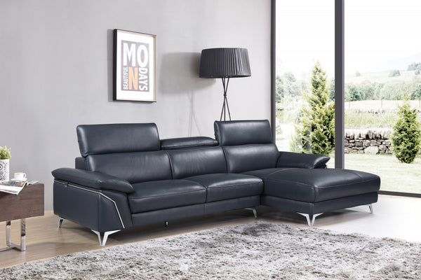 Homeroots Navy Blue Italian Leather L Shaped Two Piece Sofa And Chaise Sectional Navy Blue  343949
