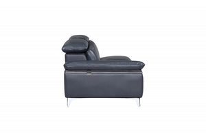 Homeroots Navy Blue Italian Leather L Shaped Two Piece Sofa And Chaise Sectional Navy Blue  343949