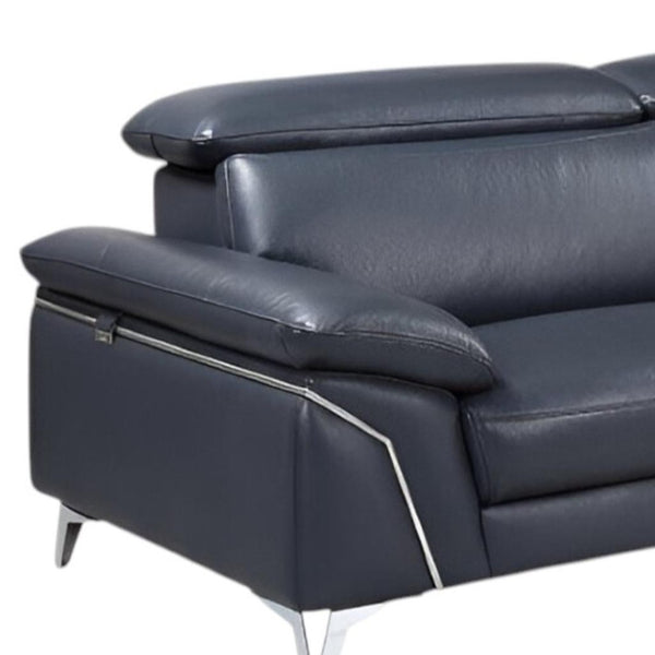 HomeRoots Navy Italian Leather L-Shaped Sectional Sofa with Chaise - Elegant Comfort for Modern Living Spaces NAVY BLUE 343949
