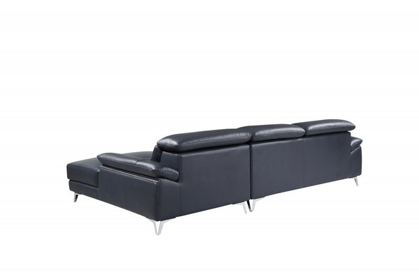 Homeroots Navy Blue Italian Leather L Shaped Two Piece Sofa And Chaise Sectional Navy Blue  343949