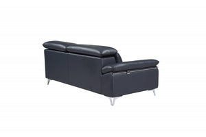 Homeroots Navy Blue Italian Leather L Shaped Two Piece Sofa And Chaise Sectional Navy Blue  343949