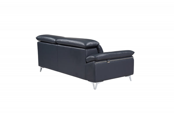 Homeroots Navy Blue Italian Leather L Shaped Two Piece Sofa And Chaise Sectional Navy Blue  343949