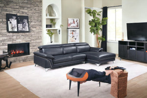 Homeroots Navy Blue Italian Leather L Shaped Two Piece Sofa And Chaise Sectional Navy Blue  343949