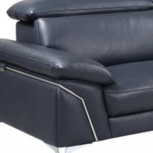 Homeroots Navy Blue Italian Leather L Shaped Two Piece Sofa And Chaise Sectional Navy Blue  343949