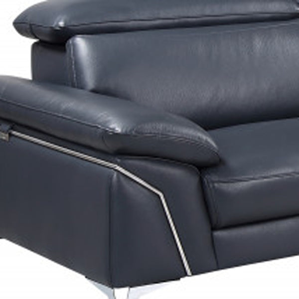 Homeroots Navy Blue Italian Leather L Shaped Two Piece Sofa And Chaise Sectional Navy Blue  343949