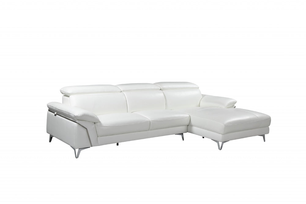 HomeRoots White Italian Leather L-Shaped Sectional Sofa with Chaise - Elegant, Durable, and Stylish Design White 343951