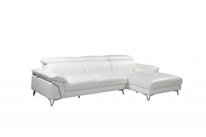 Homeroots White Italian Leather L Shaped Two Piece Sofa And Chaise Sectional White  343951
