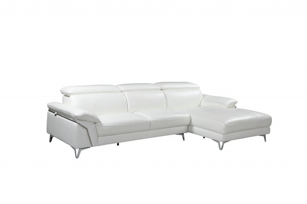 Homeroots White Italian Leather L Shaped Two Piece Sofa And Chaise Sectional White  343951