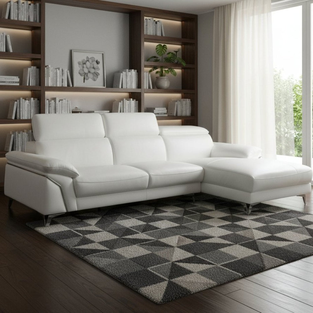 HomeRoots White Italian Leather L-Shaped Sectional Sofa with Chaise - Elegant, Durable, and Stylish Design White 343951