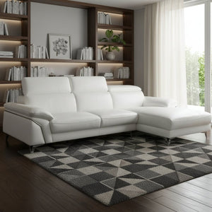 HomeRoots White Italian Leather L-Shaped Sectional Sofa with Chaise - Elegant, Durable, and Stylish Design White 343951