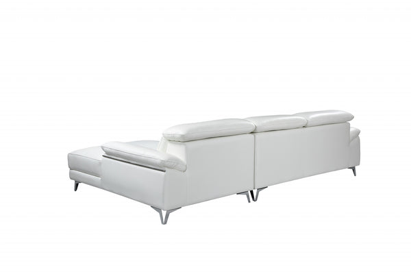 Homeroots White Italian Leather L Shaped Two Piece Sofa And Chaise Sectional White  343951